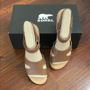 Sorel Brown Leather Slingback Sandal with Open Toe